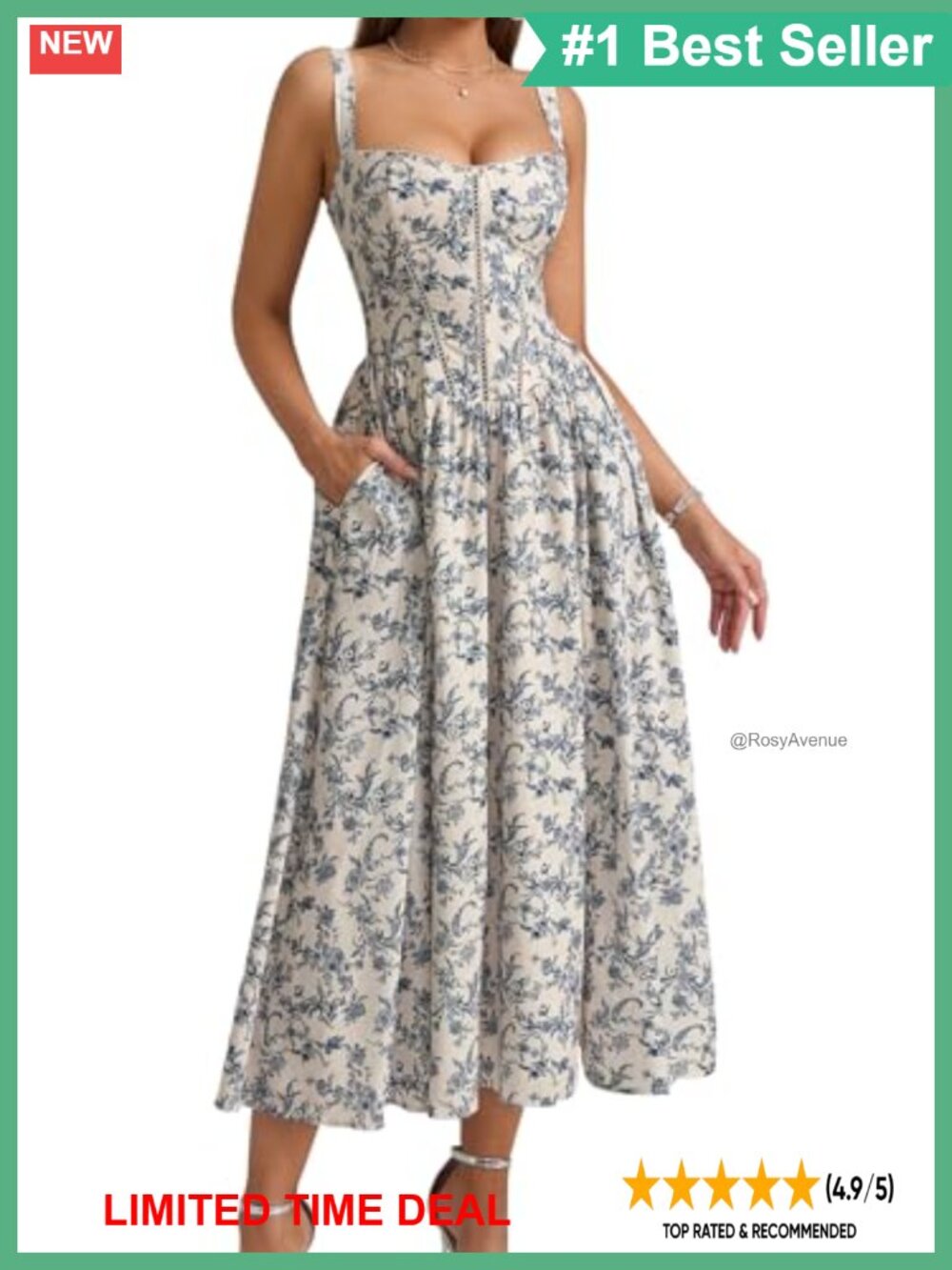 Corset Midi Dress Floral Lace Square Neck Smocked Summer Wedding Guest